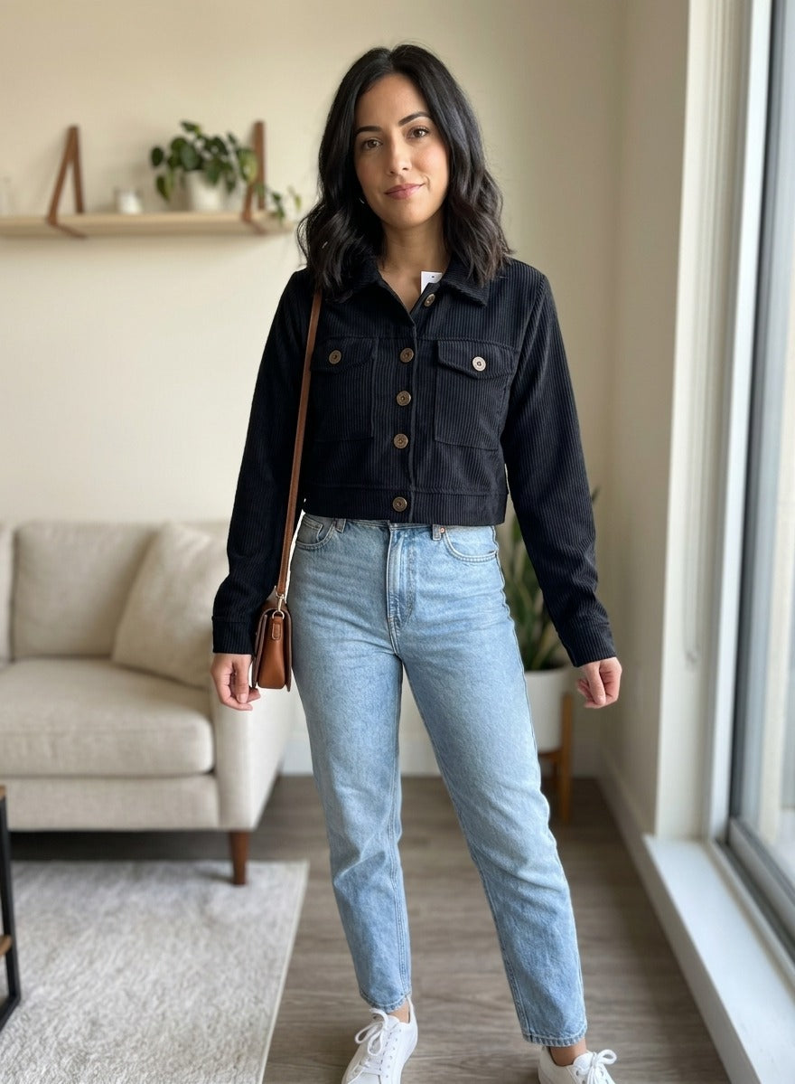 Jaqueta Cropped em Cotelê